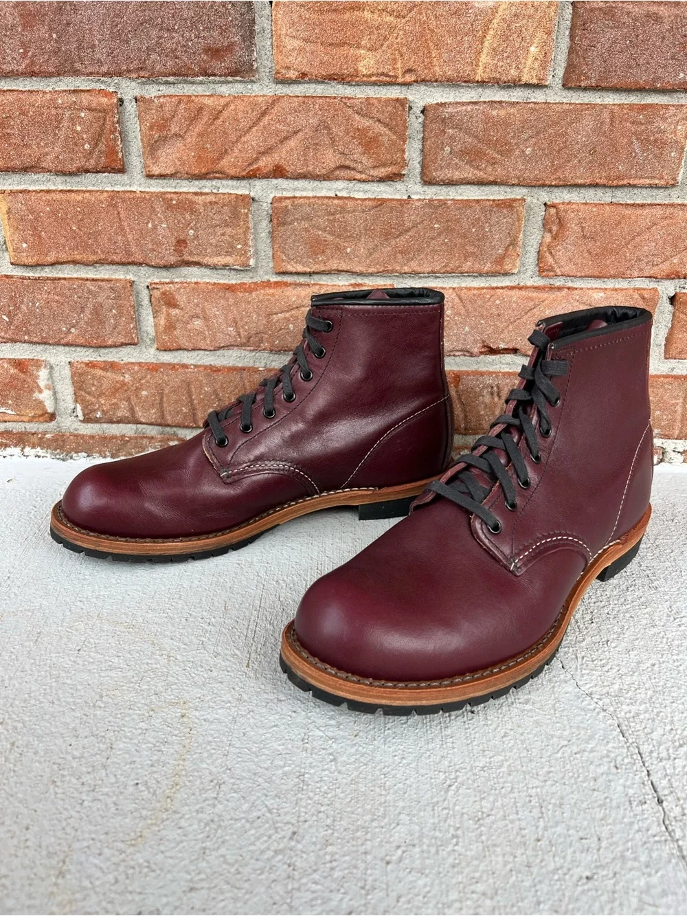 Men's Burgundy Leather Lace-Up Work Boots